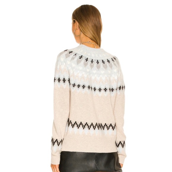 27 Miles Malibu Farida Sweater Fair Isle Cashmere Wool Oatmeal Neutral Crew Neck - Picture 5 of 11